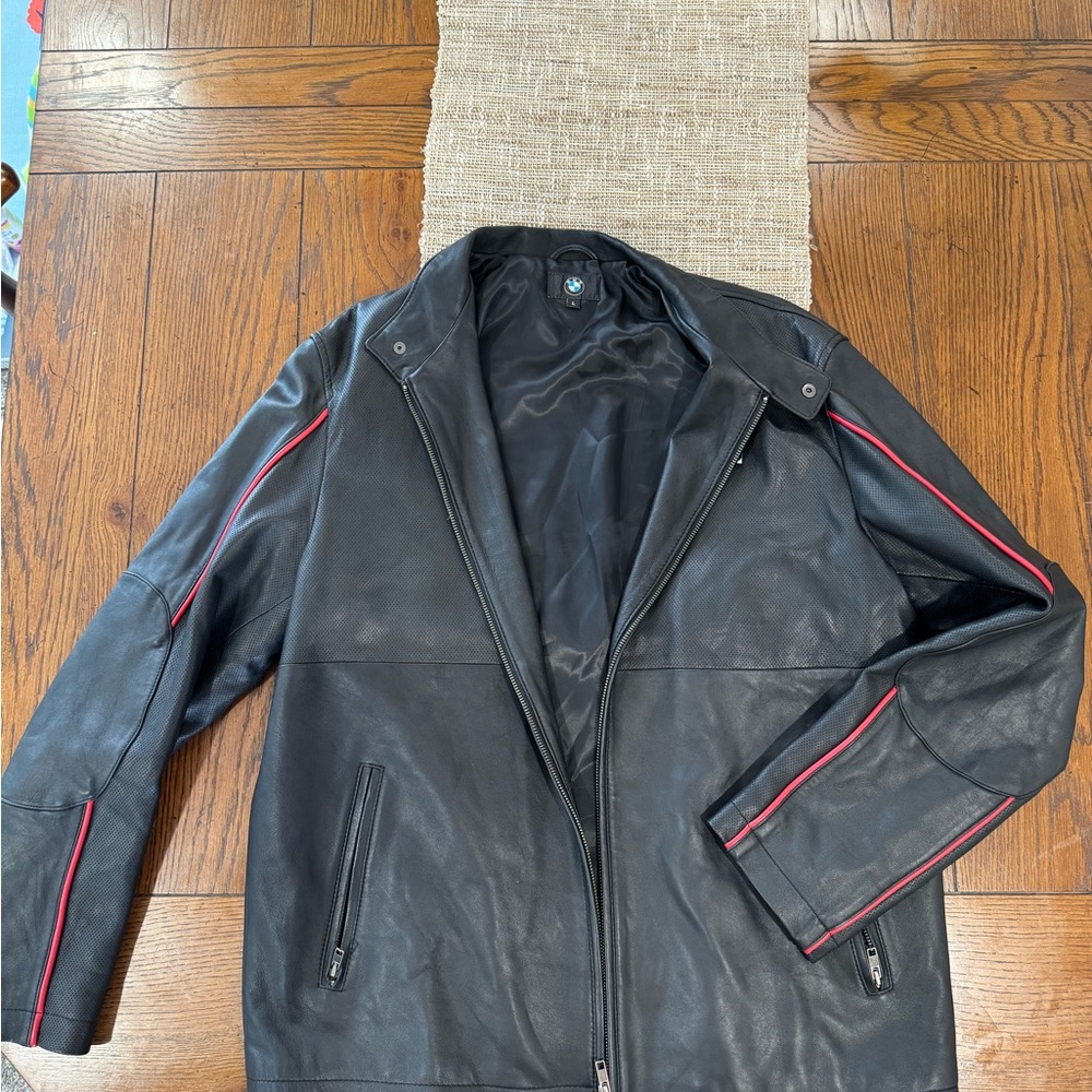 BMW Black Bomber Jacket with Red Stripes